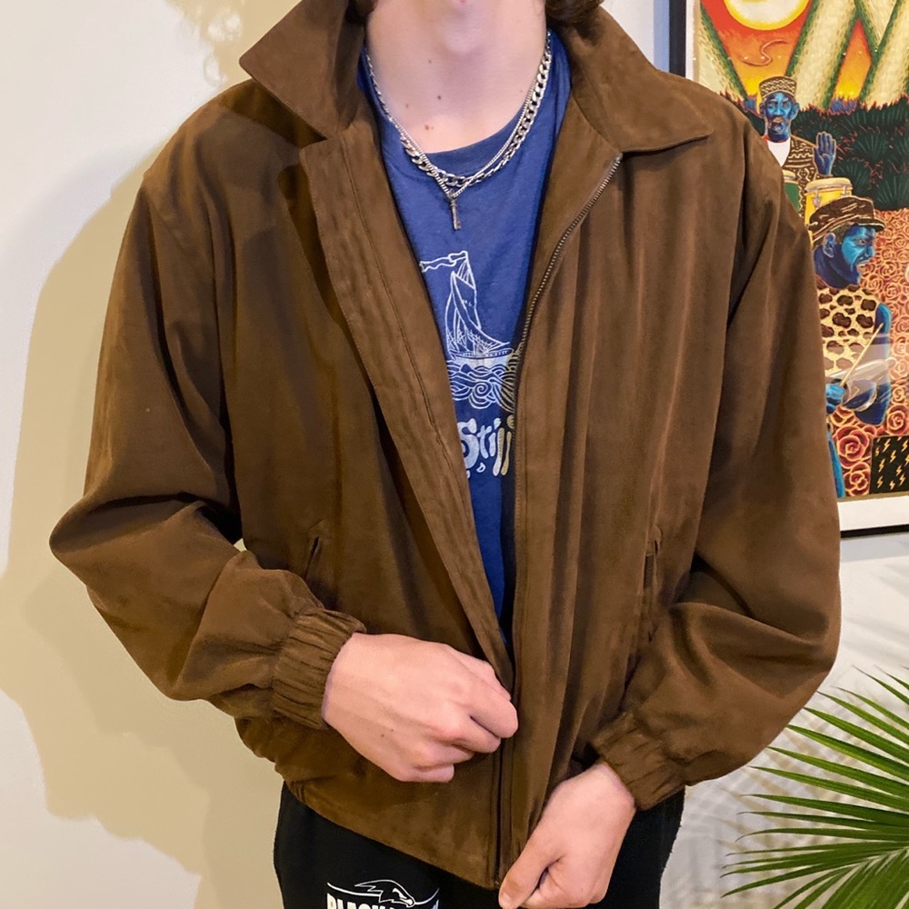 Vintage weatherproof suede bomber jacket with silk lining